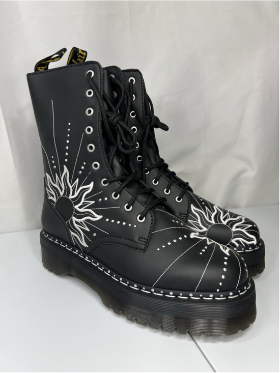 Dr. Martens Shoes - Dr Martens Jadon Hi Solar Flare Boot Embroidery Black 11L 10M Goth Punk Festive